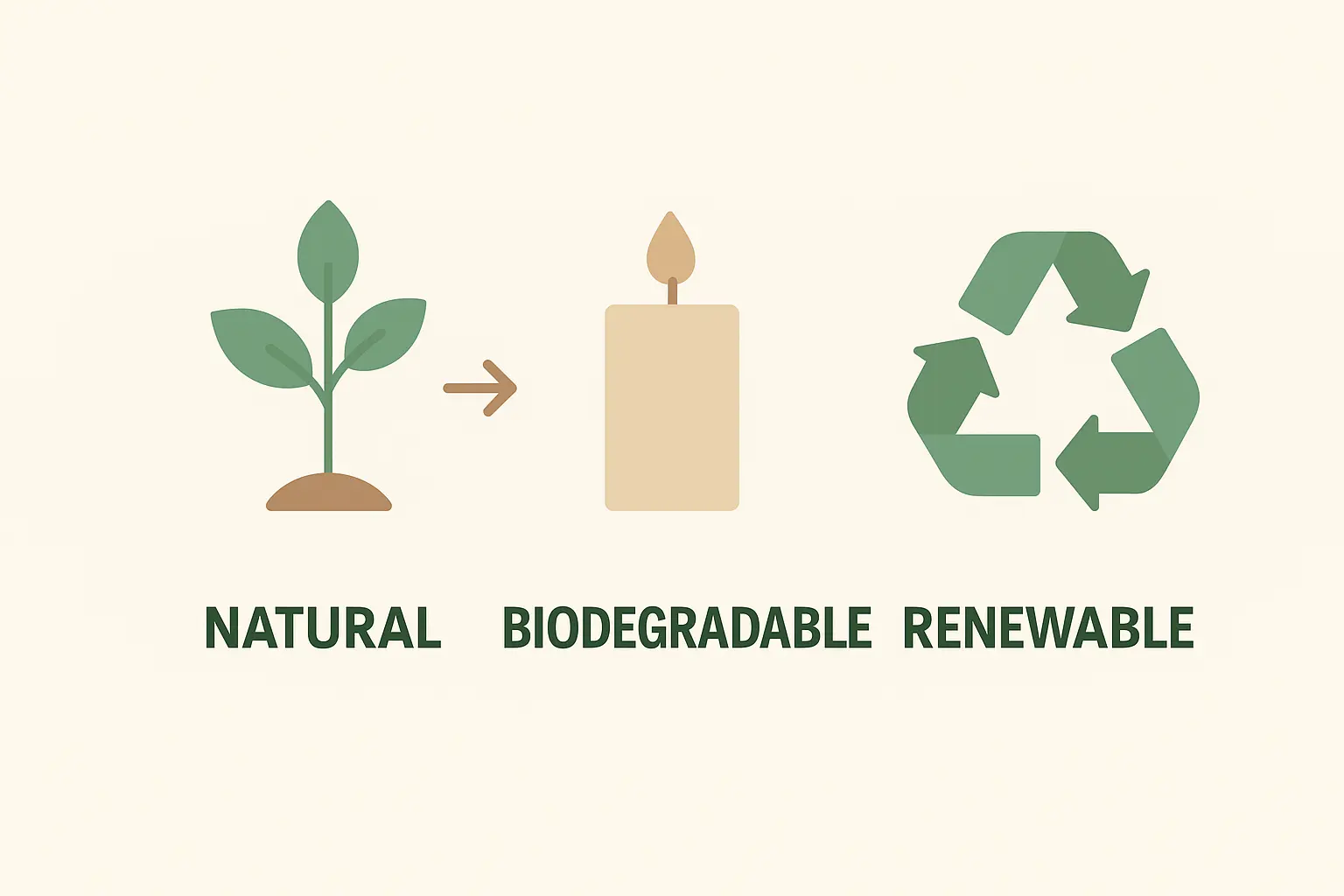 Infographic showing natural soy wax as a plant-based, biodegradable, and renewable candle material