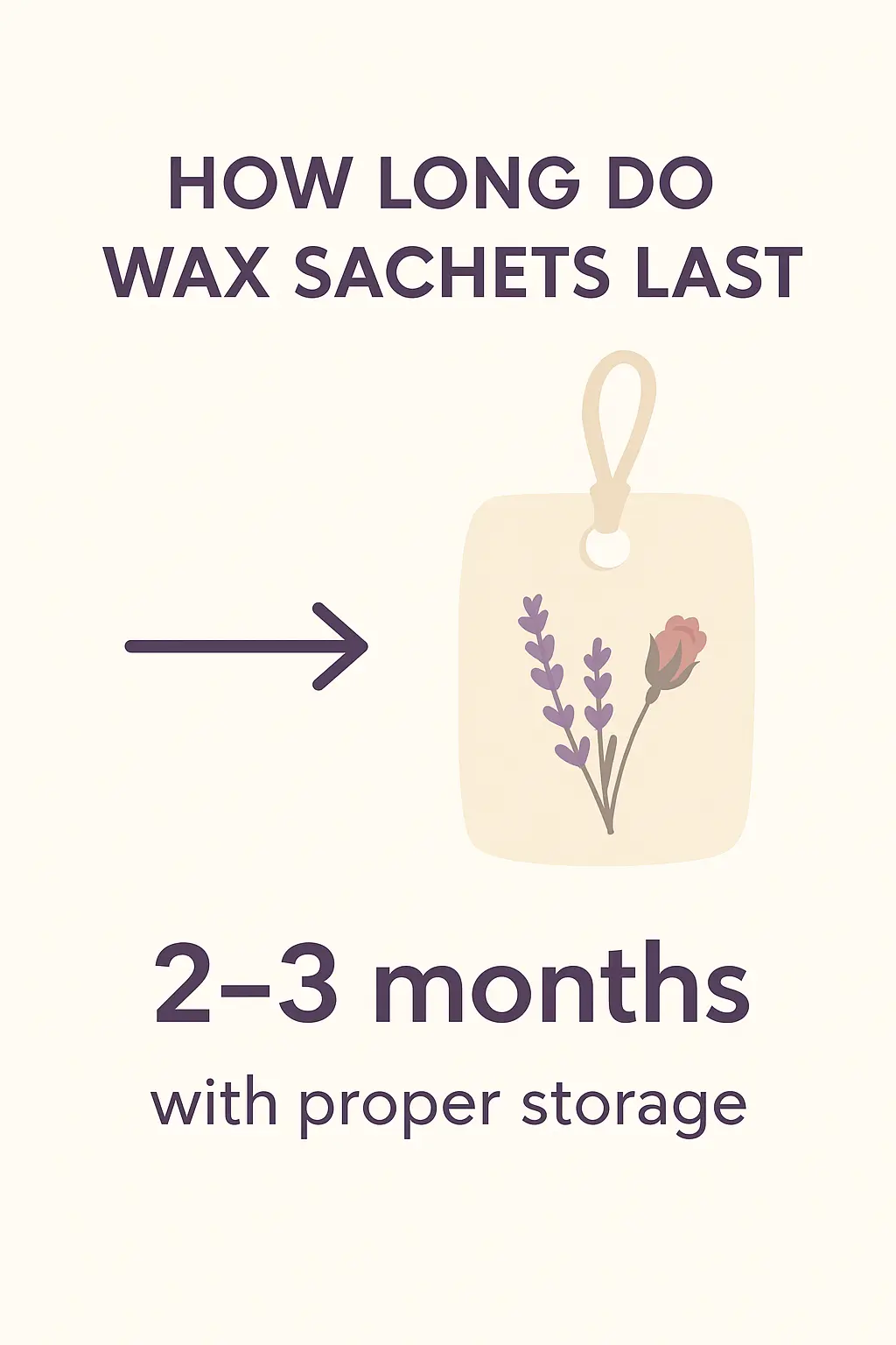 Minimalist infographic showing how long wax sachets last, with the answer 2–3 months with proper storage